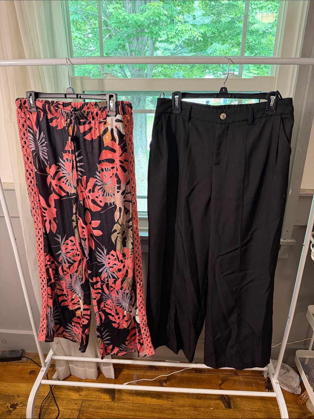 Amazon Black Wide-Leg Pants & Coral Floral Pull-On Wide-Leg Pants